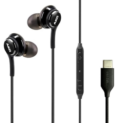 SAMSUNG AKG Earbuds Original USB Type C in-Ear Earbud Headphones with Remote & Mic for Galaxy A53 5G, S22, S21 FE, S20 Ultra, Note 10, Note 10+, S10 Plus - Braided - includes Velvet Pouch - Black