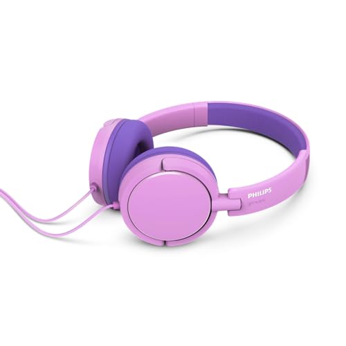 Philips K2019 Lightweight On-Ear Wired Kids Headphones - Built-in Mic, Safe Volume Limited, Foldable & Durable, Pink - color: Pink