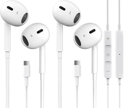 Pcwfbzf 2 Packs USB C Headphones Earbuds Wired for iPhone17/16/15, iPad Pro | Built-in Mic, Noise Cancelling, Volume Control, Ultra Clear Call, Support for iPhone 17/16/15 Series, Android, Galaxy, Pixel - size: 2 Pack