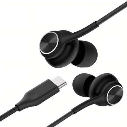 Earbuds Stereo in-Ear Headphones Three-Year Warranty for Galaxy Z Fold6 S24 S23 S22 S21 S20, Note 10, 10+ with Microphone and Volume Remote Type-C Connector-（Black）