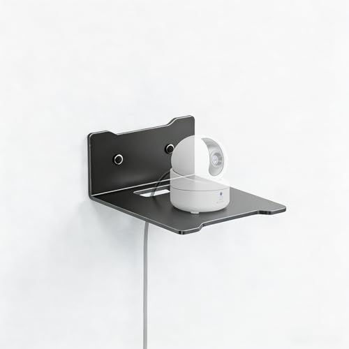 Drillable No Drill Floating Shelves for Wall, Metal Wall Mount Shelves with Cable Access Hole - Carbon Steel Bracket for Camera, Living Room, Office, Bedroom Organization (Small) - size: Small