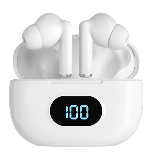 Coby True Wireless Earbuds with LCD Battery Readout Charging Case, Mini Bluetooth in-Ear Headphones with Built-in Mic, Lightweight Design, Noise-Isolating and Secure Fit, 10-Hour Playtime, White - color: White