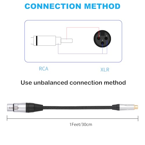 2Pack 1FT RCA Female to 3Pin XLR Female Balanced to Unbalanced Audio Cable;Balanced XLR to Unbalanced RCA Cable for Power Amplifier, Mixer, Audio Player - color: RCA F To XLR F