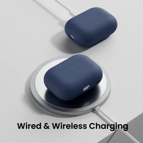 ORNARTO for AirPods Pro 2 Case, Hybrid Silicone, Dark Blue | Hybrid Silicone Rubber, Front LED Visible, Wireless Charging, Skin-Friendly Soft Touch, Anti-Scratch, Detachable Lanyard - color: Dark Blue