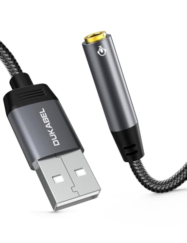 USB Audio Adapter, DUKABEL USB Aux Stereo Converter for PC, PS4, PS5-30CM | USB to 3.5mm Audio Jack Adapter, USB 2.0, TRRS Mic-Supported, for PC, Laptop, Mac, Desktops, Linux, PS4, PS5 and More - size: 20CM