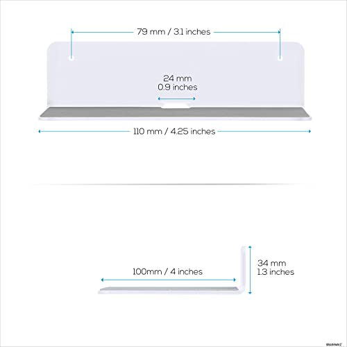 BRAINWAVZ 2-Pack 4” Small Floating Shelf Bluetooth Speaker Stand, Adhesive & Screw Wall Mount, Anti Slip, for Cameras, Baby Monitors, Webcam, Router & More, Universal Holder (SHELF11 White) - color: White