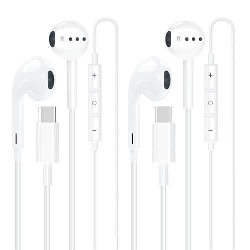 Apple MFi Certified Wired Earphones, 2-Pack USB C Headphones for iPhone | Wired USB C Earphones/Earbuds, Built-in Remote to Control Music/Phone Calls/Volume,Compatible with iPhone 17/16/15/Galaxy - color: Pure White-C