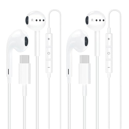 Apple MFi Certified Wired Earphones, 2-Pack USB C Headphones for iPhone | Wired USB C Earphones/Earbuds, Built-in Remote to Control Music/Phone Calls/Volume,Compatible with iPhone 17/16/15/Galaxy - color: Pure White-C
