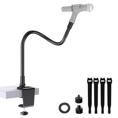 19 Inch Gooseneck Microphone Holder for Podium, 【Heavy-Duty】 2.5 lb Max | Thickened Aluminum Flexible Gooseneck, with 1/4" and 3/8" Adapters, Desk Clamp, Ideal for Gaming, Podcast, Streaming