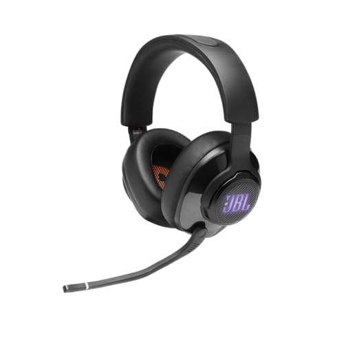 JBL Quantum 400 - Wired over-ear gaming headset with game-chat balance dial, JBL QuantumSURROUND and DTS, Voice focus directional flip-up mic and memory foam ear cushions (Black) - size: One Size