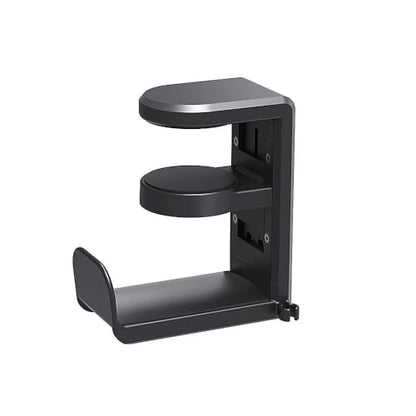 Headphone Stand, Gaming Headset Holder, 360 Degree Rotation Adjustable Headphone Stand, Adjustable Clamp-on Under Desk Hanger, Cable Clip Organizer (Black)