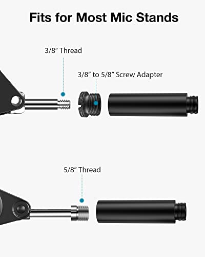 InnoGear Mic Boom Arm Microphone Stand with 2 Pieces 5/8" Thread Microphone Extension Pipe Mic Extender and 2 Pcs 3/8" to 5/8" Metal Adapter