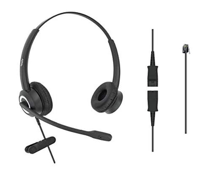 RJ9 Office Headset HD Voice for MITEL Nortel Meridian Polycom NEC ShoreTel Xblue Phones, Plus 3.5mm Adapter (Binaural) - size: Duo for MITEL Nortel Polycom Shoretel