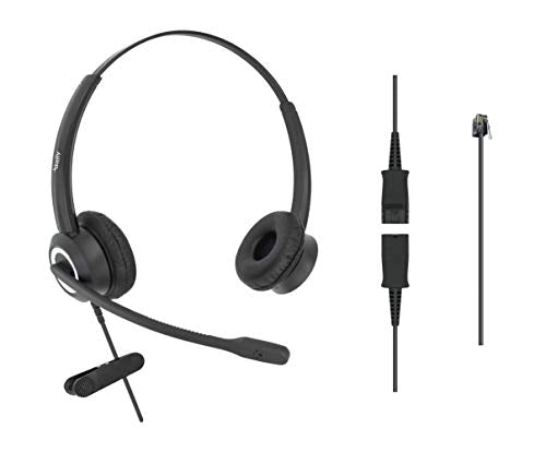 RJ9 Office Headset HD Voice for MITEL Nortel Meridian Polycom NEC ShoreTel Xblue Phones, Plus 3.5mm Adapter (Binaural) - size: Duo for MITEL Nortel Polycom Shoretel