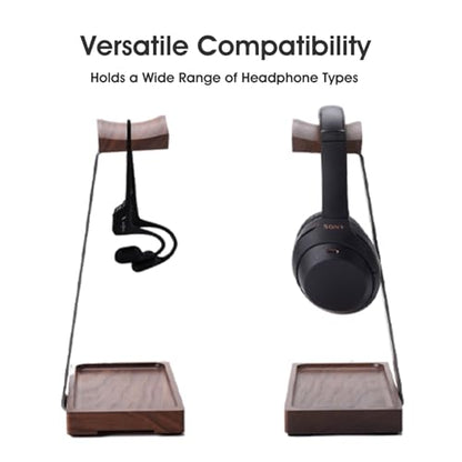 Walnut Headphone Stand, Wood Headset Holder with Storage for Desk - color: Grey