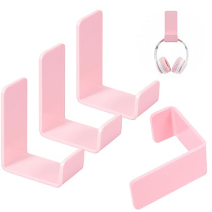 Weewooday 4 Pieces Headphone Hanger Headset Stand Holder, Pink | Adhesive Wall Mount Headphone Hook under Desk Acrylic Gaming Earphones Hanger for Earphone Controller - color: Pink