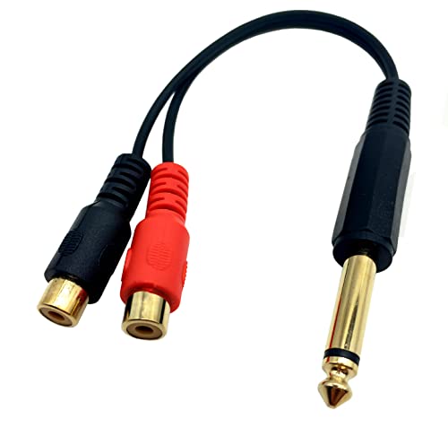 6.35mm to 2RCA Cable, Gold Plated 6.35mm 1/4 inch Mono TS Male to 2 Dual RCA Female Plug Y Splitter Adapter Cable - 8 Inch (6.35 M/2RCA FM) - color: 6.35 M/2RCA FM