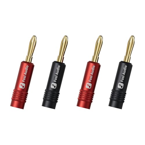 Fosi Audio Banana Plugs for Speaker Wire, 2 Pairs/4 PCS Gold-Colord Speaker Plugs with Brass Plating for Home Audio Stereo Amplifier/Receiver/Bookshelf/Passive Speaker