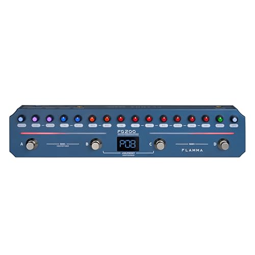 FLAMMA FG200 Intelligent Multi-Effects Guitar Pedal with 52 AMP Models 5 BOOST Models 16 CAB Simulations 7 Effects Modules 9 IR Slots 40 Presets 40 Rhythm Styles Support APP OTG