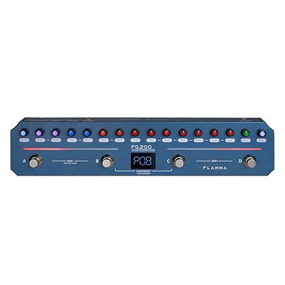 FLAMMA FG200 Intelligent Multi-Effects Guitar Pedal with 52 AMP Models 5 BOOST Models 16 CAB Simulations 7 Effects Modules 9 IR Slots 40 Presets 40 Rhythm Styles Support APP OTG