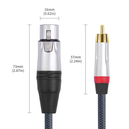 1FT RCA Male to 3Pin XLR Female Audio Cable,Balance XLR Female to RCA Unbalanced Mixer Amplifier Audio Cable,24K Gold-Plated Plug/Heavy-Duty zinc Alloy Shell/Braided Shielded Cable-2 Pack - color: RCA M To XLR F, size: 1FT