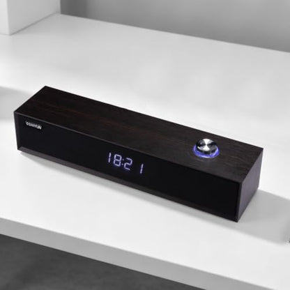 Sanyun SW012 Desktop PC Soundbar, USB-C for Power and Audio & Bluetooth 5.4 | Music & Conference Modes, MDF Wood Cabinet with Clock Display, Built-in 16bit DAC, Clear balanced sound, Plug and Play, Black - color: Black