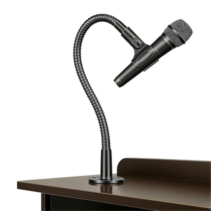 KF25 13-Inch Heavy-Duty Gooseneck Mic Stand with Flange Mount for Podium | Microphone holder for compact lecterns and desks, up to 3.2 lb, with mic clip, 5/8-to-3/8 adapter, and 10 cable ties - size: 13-INCHS