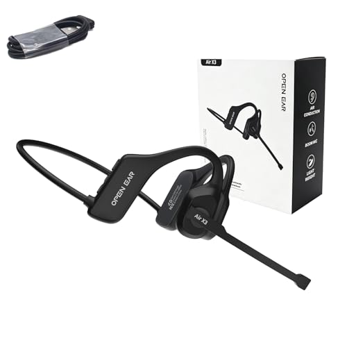 Open Ear Air X3 Bone Conduction Headset with Mic, Dual Connect Wireless Headphones, Noise Cancelling Wireless Headset with Mute Button, Designed for Truck Driver, Meeting, Home Office - color: Black