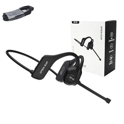 Open Ear Air X3 Bone Conduction Headset with Mic, Dual Connect Wireless Headphones, Noise Cancelling Wireless Headset with Mute Button, Designed for Truck Driver, Meeting, Home Office - color: Black