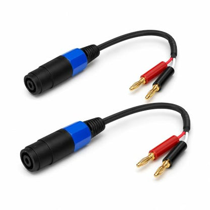 Banana Plug to Speakon Cable 8 Inch 2-Pack, 12AWG 30A Gold-Plated NL4FX Twist-Lock, Short Amp Rack Speaker Wire for QSC Crown JBL Yamaha DJ PA System