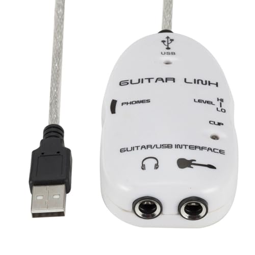 Walfront Guitar USB Audio Interface Adapter Recorder for PC with Stereo Headphone Output USB Powered for Monitoring with Active Monitor Speakers (White)
