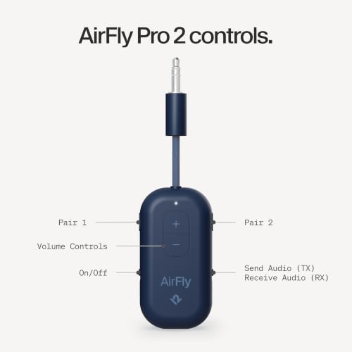 Twelve South AirFly Pro 2, Bluetooth Adapter, Pair 2 AirPods, Coastal Blue | Pair 2 AirPods or Wireless Headphones – 3.5mm AUX Bluetooth Transmitter and Receiver for Cars, Boats, Treadmills, TVs & More - color: Coastal Blue, style: AirFly Pro 2
