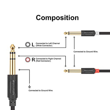 J&D 1/4 Inch TRS to Dual TS Y Cable and 1/8" to Dual 1/4" TS Stereo Cable (6 FT) Bundle