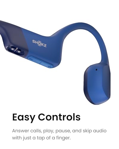 SHOKZ OpenRun Mini Bone Conduction Open-Ear Bluetooth Headphones, Blue | Bundle with Sweat Headband；Open ear comfort; Lightweight & Secure fit; IP67 water resistance; 8H battery; Running/Cycling - color: Blue, size: Mini Size+Magnetic Charging