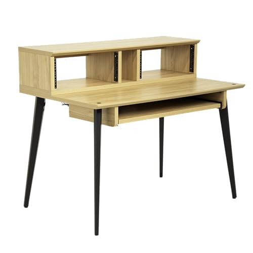 Gator Frameworks Elite Series Studio Desk Workstation with (8U) Adjustable Rack Shelves and Sliding Keyboard Tray; Natural Maple Finish (GFW-ELITEDESK-MPL) - color: Natural Maple, style: Main Desk
