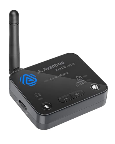 Avantree Audikast 4 – Auracast & Bluetooth TV Transmitter for Headphones | Works with Selected Auracast Hearing aids, aptX Adaptive & HD, Optical & AUX outputs, Future-Ready & Upgradeable