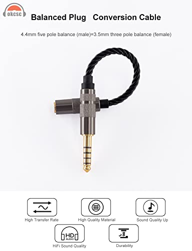 okcsc Headphone Adapter 4.4mm Male to 3.5mm Female Adapter for 3.5mm Cable Connected to Balanced 4.4mm Player Device High Stereo Audio Converter OFC Cable with Gold-Plated Plug 6 inch Length - size: 4.4mm Male to 3.5mm