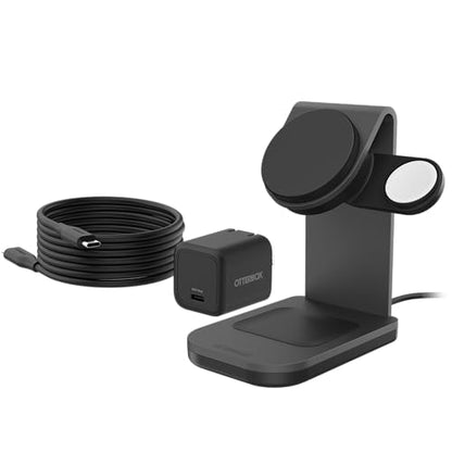 OtterBox 3-in-1 Wireless Charging Stand, Black | MagSafe Charging Station for iPhone, Apple Watch & AirPods, 45W Wall Charger & 6ft USB-C Charging Cable Included - color: Black, style: 3-in-1