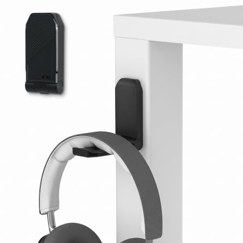 KIWIFOTOS Adhesive Desk Headphone Hanger, Foldable PC Gaming Headset Holder Stand, Adhesive Holder Mount for Wall, Headphones Hook Mount Under Desk - Black - color: Black