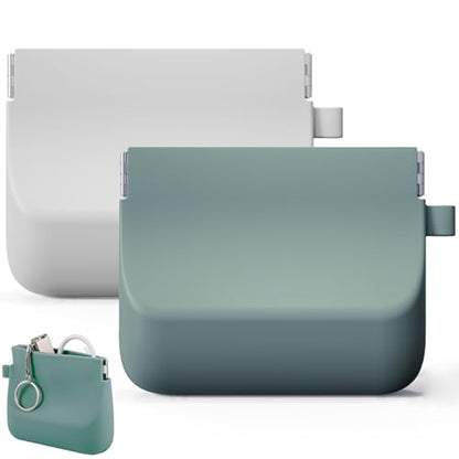 Freewindo Silicone Headphone Organizer Wired Earbud Case Pouch, Portable Data Cable Organizer Case, Silicone Coin Purse Pouch Change Holder for Women and Men (Small, Green+Gray)
