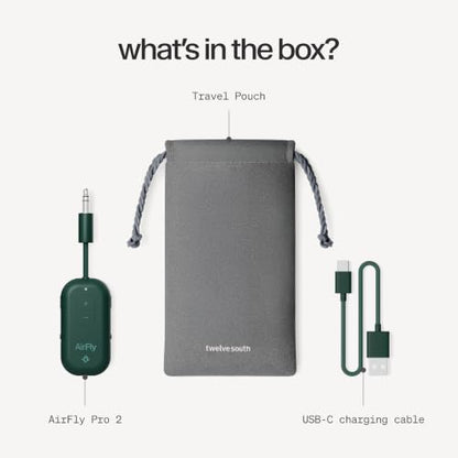 Twelve South AirFly Pro, Bluetooth Wireless Audio Transmitter, Evergreen | Bluetooth Adapter for AirPods/Headphones, 20+ Hr Battery, Works with 3.5mm aux Jacks on Airplanes, TVs, Gym Equipment, Travel - color: Evergreen, style: AirFly Pro 2