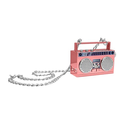 Portable Bluetooth Speakers, Retro Speakers Bluetooth Wireless Wearable | Mini Bluetooth Boombox with 27” Neck Chain, FM Radio, On-Board Buttons, Dual 3W Peak Power Bluetooth Speaker for Anywhere - color: Rose Gold/ Silver