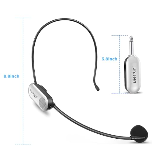 Bietrun UHF Wireless Microphone Headset, 165ft Range, Working Time 6H, 1/4''Plug, Wireless Headset Mic ＆Handheld Mic 2 in 1, for Karaoke Speaker, Amplifier, Speakers, PA System, Teaching, Fitness - color: White