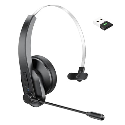 Trucker Headset with Mic, On Ear Bluetooth Headphone with USB Receiver, Noise Cancelling, Long Battery Life for Truck Drivers, Cell Phones