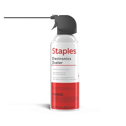Staples Compressed Air Dusters, 10 oz. Cans, Electronics & Office, 4-Pack | Blasts dust from keyboards, laptops, vents and hard-to-reach gear. 4 cans per pack.