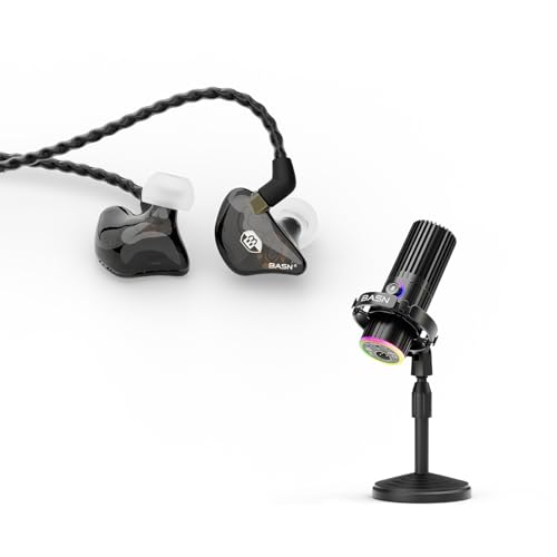 BASN USB/XLR SL2000 Dynamic Microphone and Bsinger 2nd Generation Dual Dynamic Drivers in Ear Monitor Headphones Set for Podcast, Live Streaming, Gaming Recording