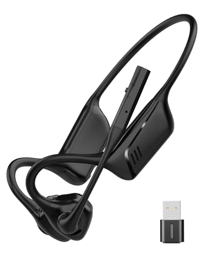 Open Ear Headphones with Mic, Bluetooth 5.1 Headset, aptX Low Latency | Air Conduction Headphone with Mute Button, Lightweight, USB A&C Dongle, Wireless Headset for Online Meeting/Call Center