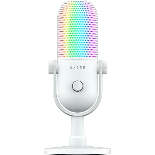 Razer Seiren V3 Chroma 32‐Bit DSP, USB-C Microphone for PC & Mac, White | AI Audio Processing, Noise Isolation, Tap-to-Mute, Supercardioid Condenser Mic, Chroma RGB, Discord, OBS Studio, Streamlabs