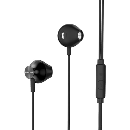 PHILIPS Wired Earbuds 3.5mm jack connector with Microphone, in Ear Headphones with mic, Powerful Bass, Lightweight, 3.5mm jack connector Wired Earphones, 3-Button in-line Remote Ear Buds (Black-Gray) - color: Black-Gray