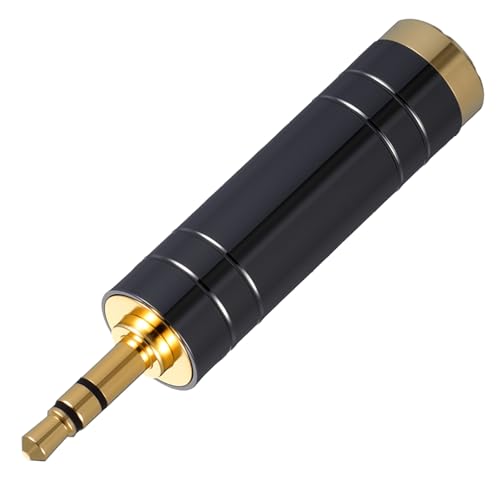 QfwdfcTrenz 6.35mm to 3.5mm Adapter Copper 1/4 to 3.5mm Adapter Stereo 1/4 to-1/8 Audio Adapters 3.5 mm(1/8'') Plug Male to-6.35 mm (1/4'') Jack Female Headphone Jack Adapters for Headphone Amp Black